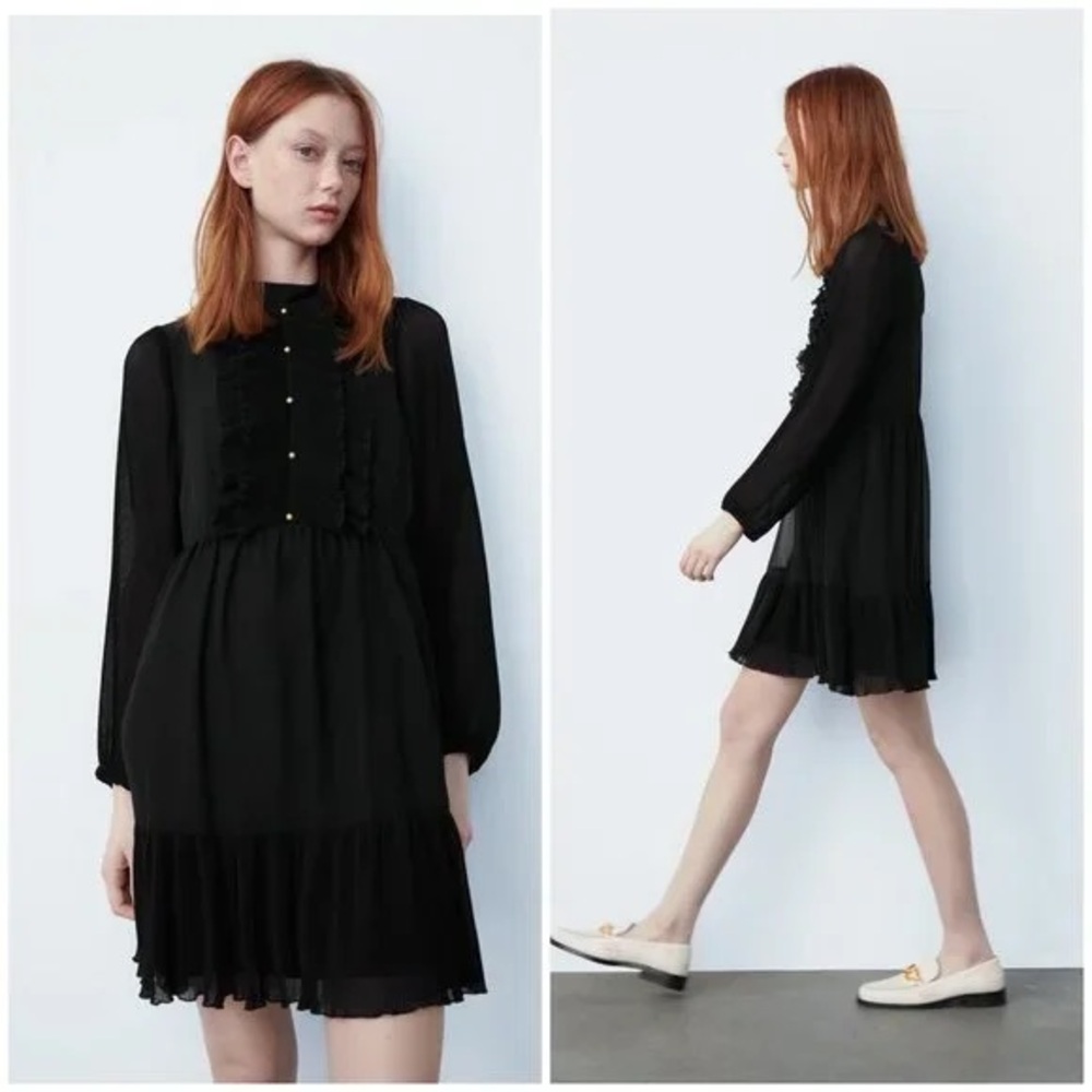 Zara size Small super adorable long sleeve mini black tuxedo style dress